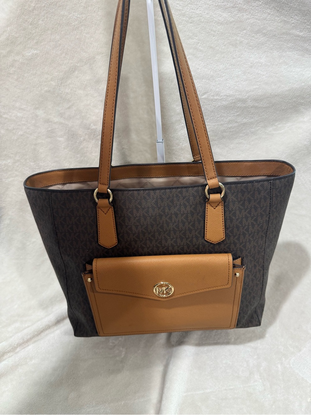 Michael Kors Joey Signature Logo Tote with Tan Front Pocket